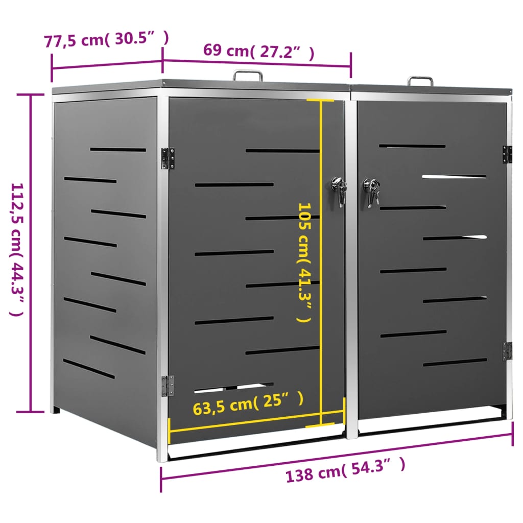 Copribidone per Spazzatura Singolo 69x77,5x115cm Acciaio Inox