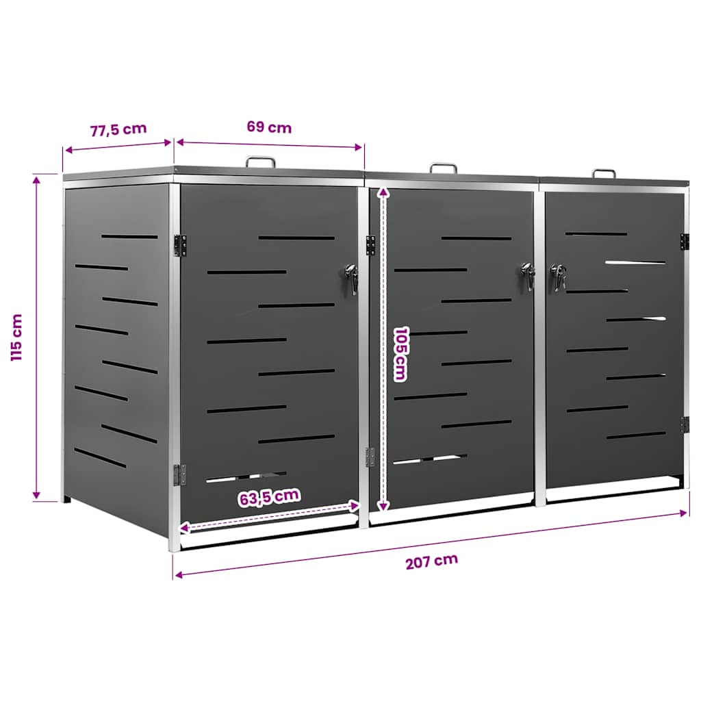 Copribidone per Spazzatura Singolo 69x77,5x115cm Acciaio Inox