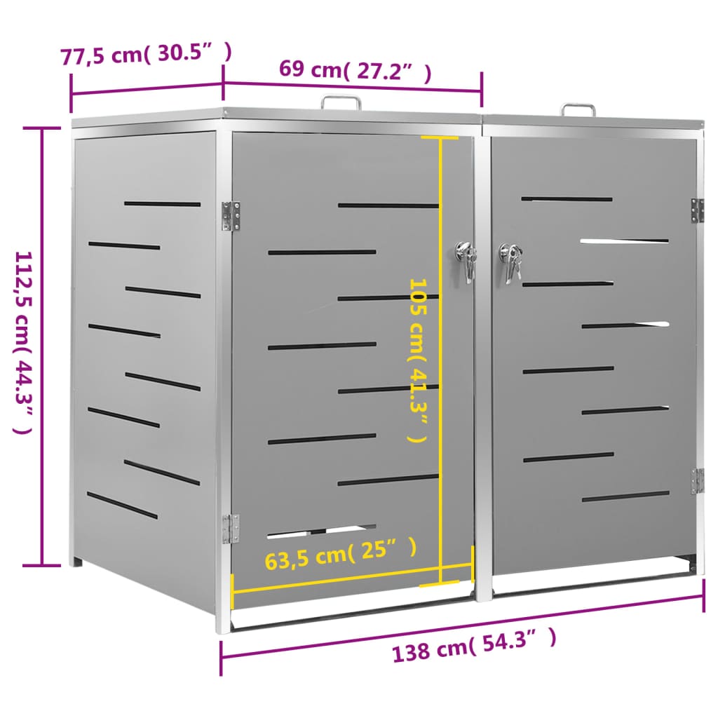 Copribidone per Spazzatura Singolo 69x77,5x115cm Acciaio Inox