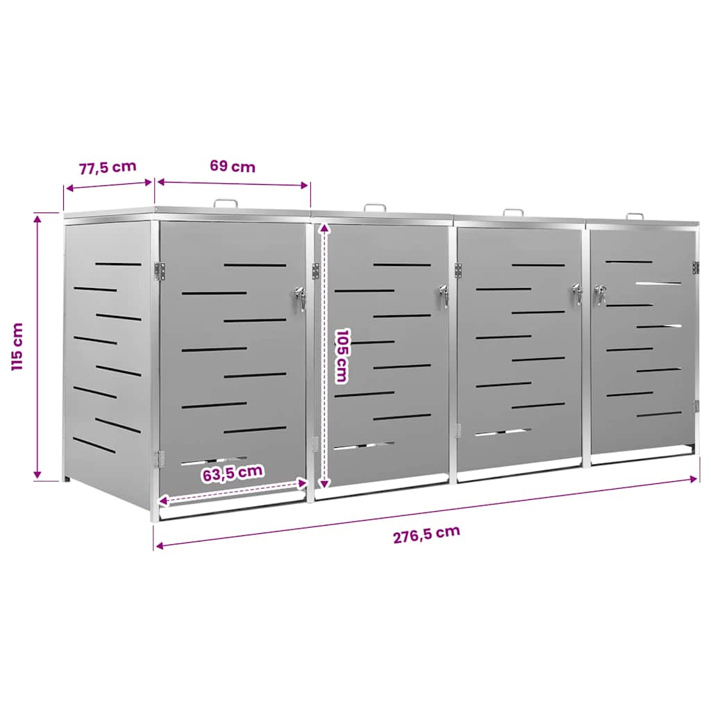 Copribidone per Spazzatura Singolo 69x77,5x115cm Acciaio Inox