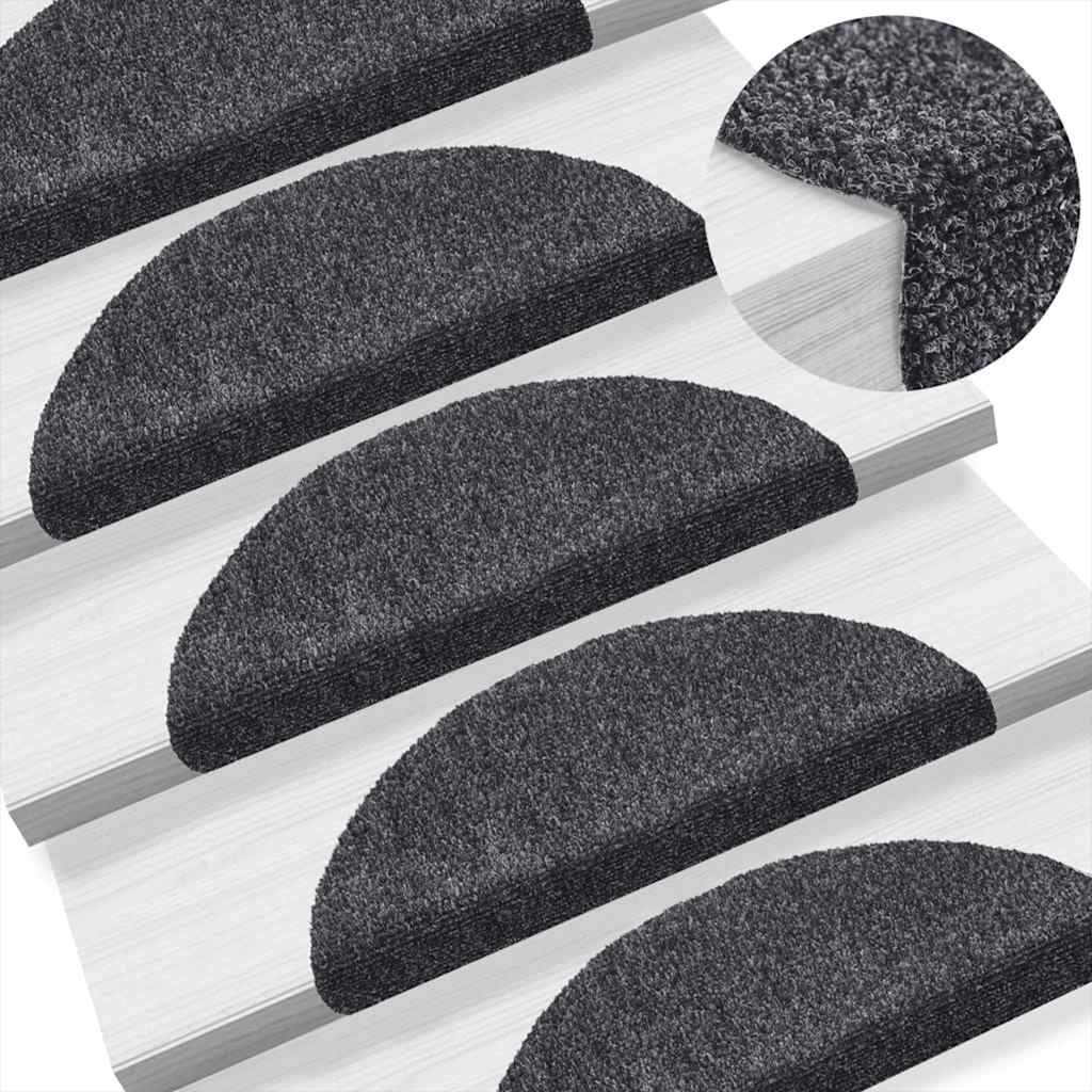 Tappetini per scale autoadesivi 10 pz 56x17x3 cm Grigio scuro semicircolari