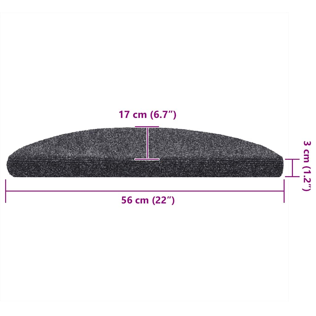 Tappetini per scale autoadesivi 10 pz 56x17x3 cm Grigio scuro semicircolari