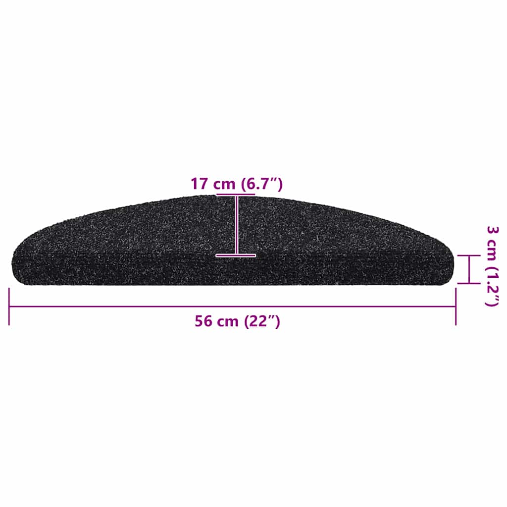 Tappetini per scale autoadesivi 5 pz 56x17x3 cm neri semicircolari