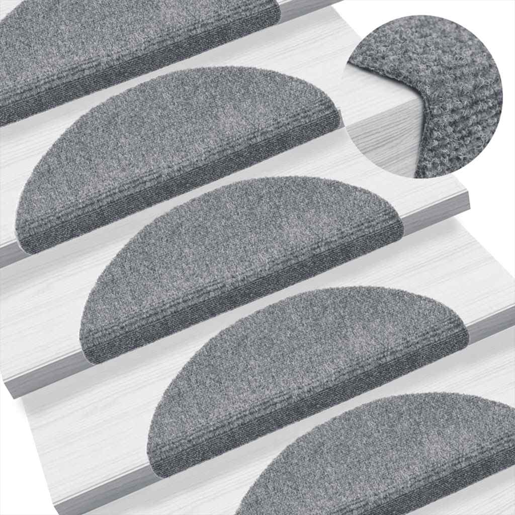 Tappetini per scale autoadesivi 5 pz 56x17x3 cm Grigio chiaro semicircolari
