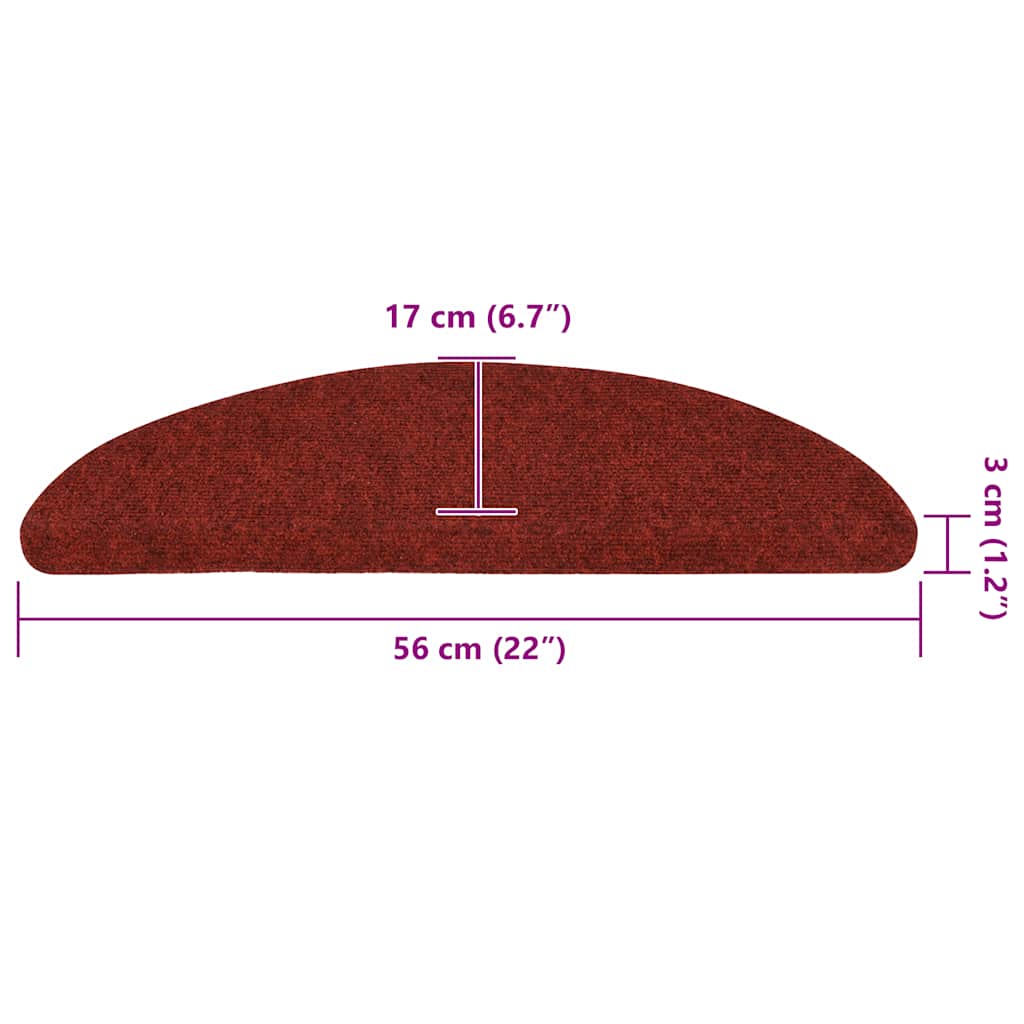 Tappetini per scale autoadesivi 10 pz 56x17x3 cm Bordeaux Rosso Semicircolari