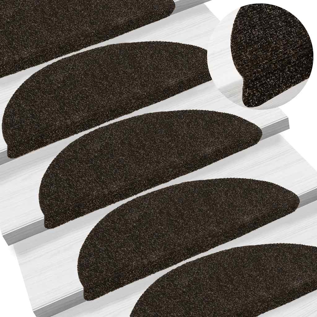 Tappetini per scale autoadesivi 5 pz 56x17x3 cm marrone scuro semicircolari