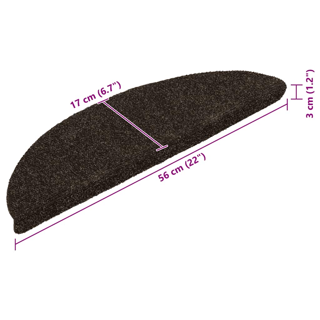 Tappetini per scale autoadesivi 5 pz 56x17x3 cm marrone scuro semicircolari