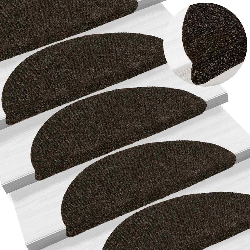 Tappetini per scale autoadesivi 10 pz 56x17x3 cm marrone scuro semicircolari