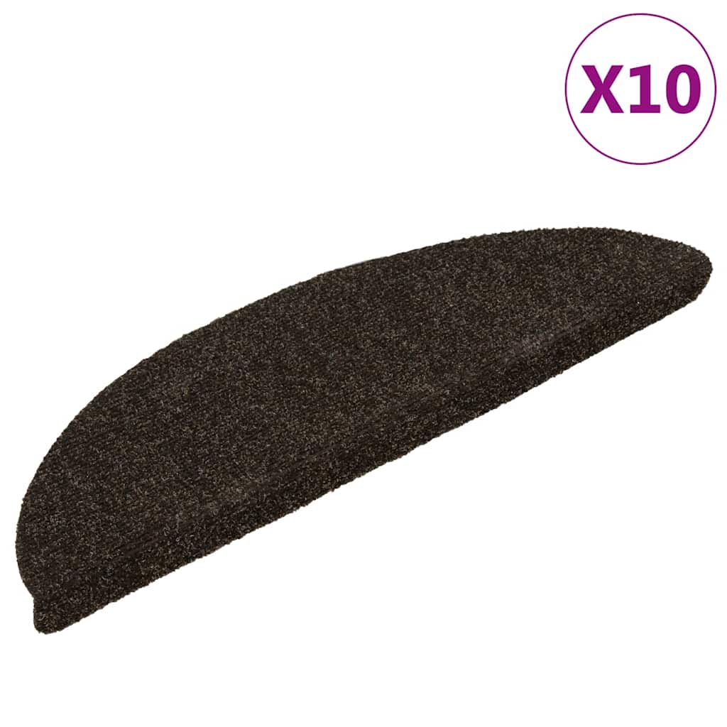 Tappetini per scale autoadesivi 10 pz 56x17x3 cm marrone scuro semicircolari