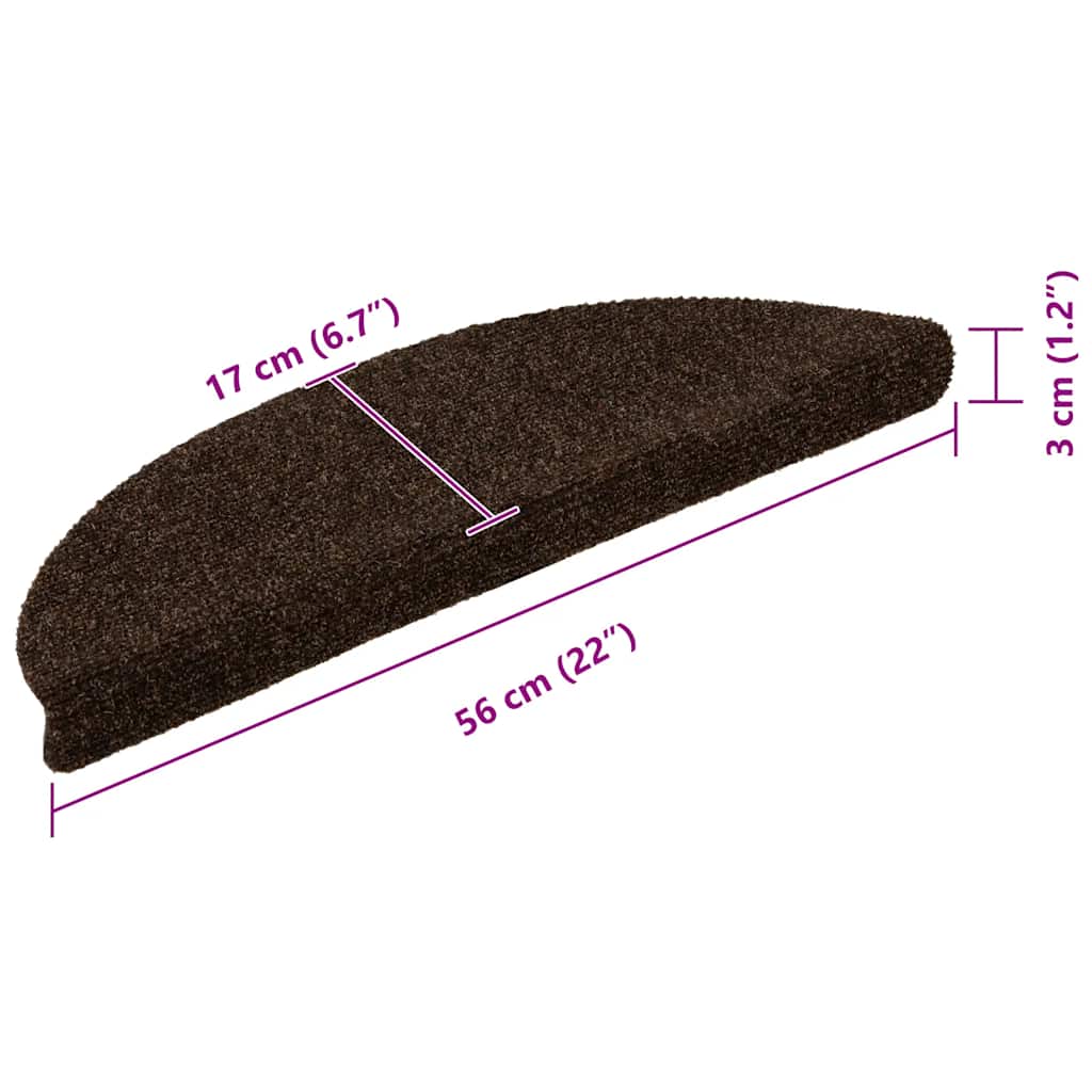 Tappetini per scale autoadesivi 5 pz 56x17x3 cm marrone semicircolari