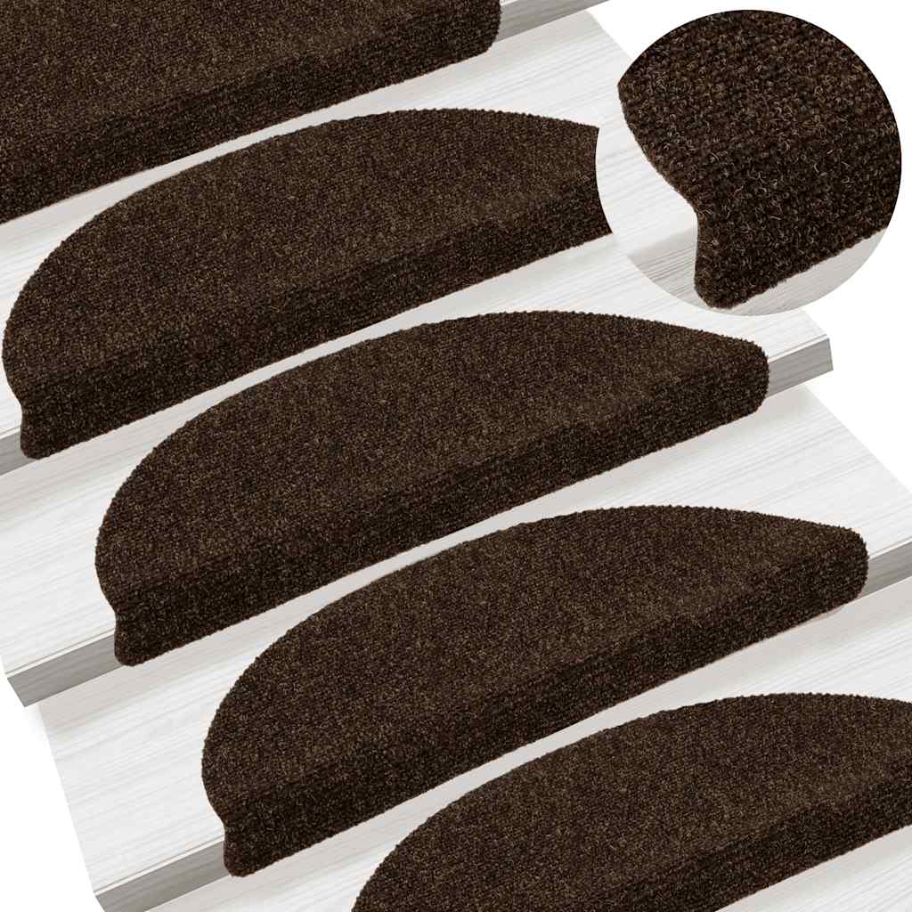 Tappetini per scale autoadesivi 10 pz 56x17x3 cm Marrone Semicircolari