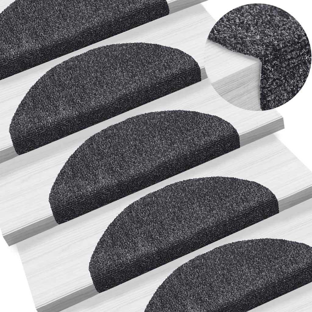 Tappetini per scale autoadesivi 5 pz 65x21x4 cm Grigio scuro Semicircolari Grandi