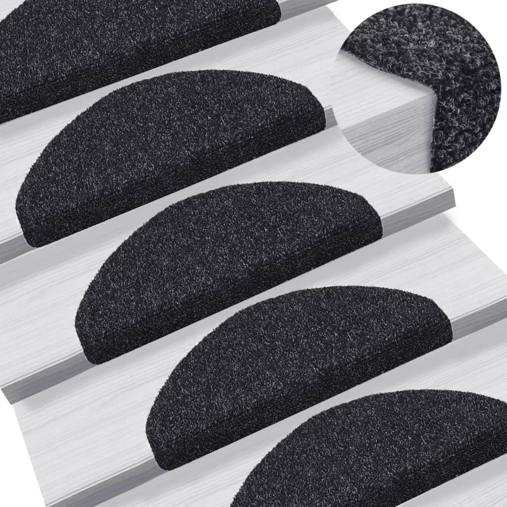 Tappetini per scale autoadesivi 5 pz 65x21x4 cm neri semicircolari grandi