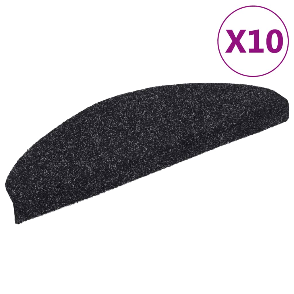 Tappetini per scale autoadesivi 10 pz 65x21x4 cm neri semicircolari grandi