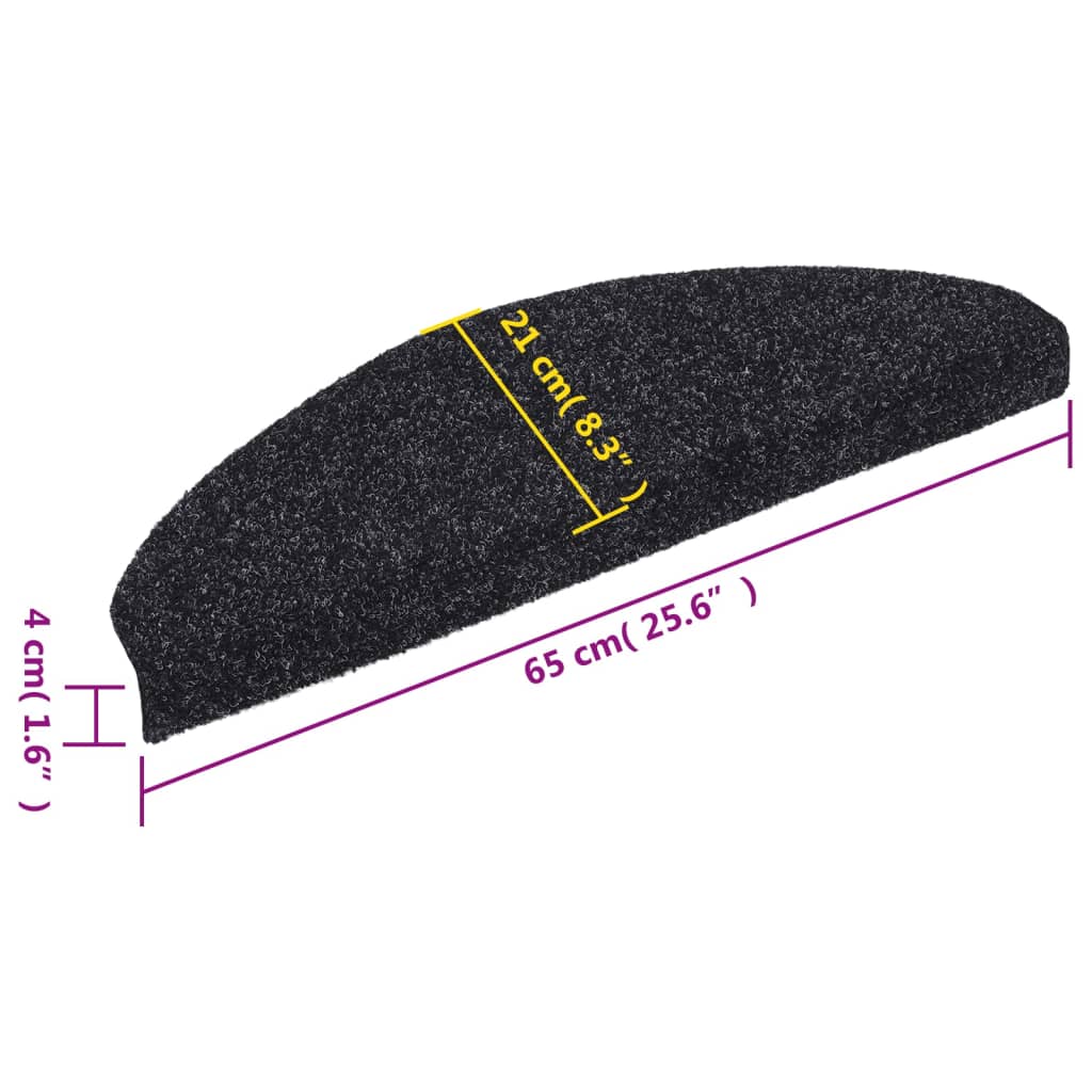 Tappetini per scale autoadesivi 10 pz 65x21x4 cm neri semicircolari grandi