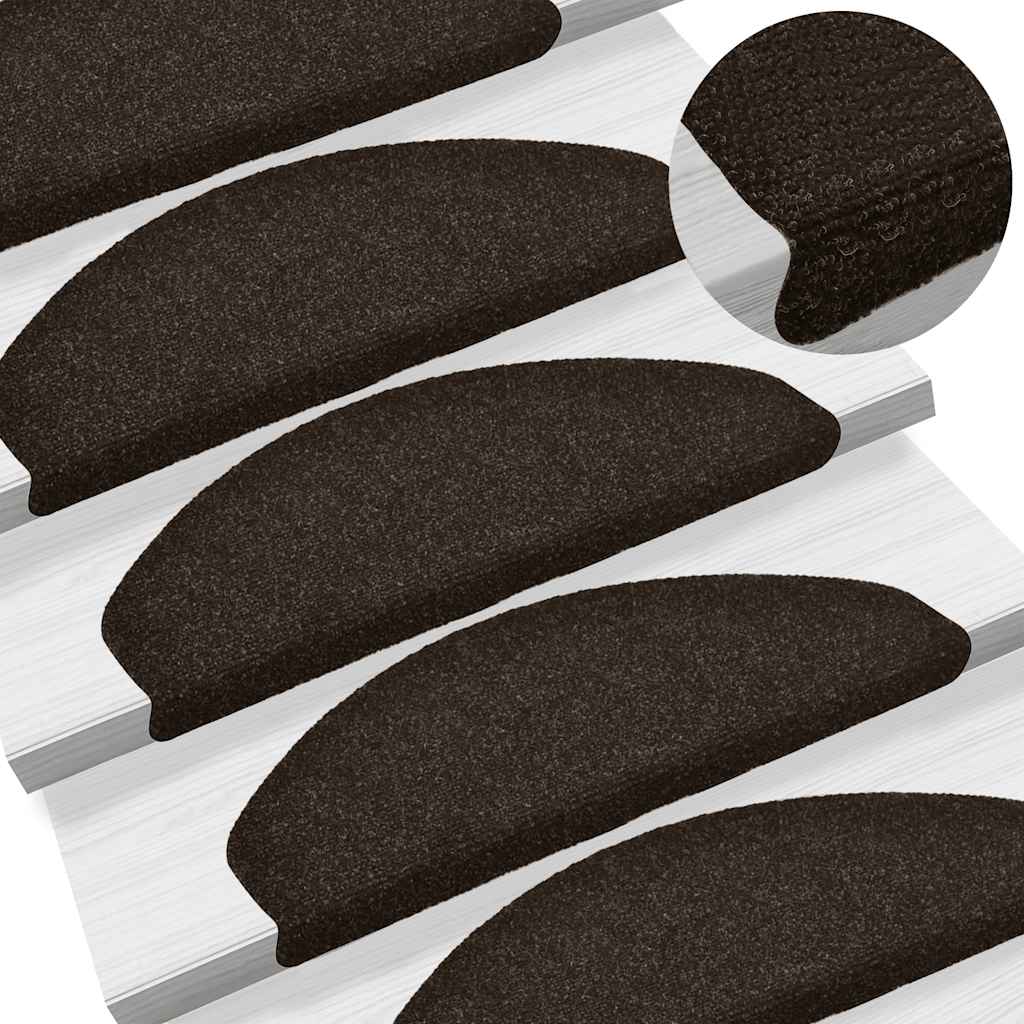 Tappetini per scale autoadesivi 5 pz 65x21x4 cm marrone scuro semicircolari grandi
