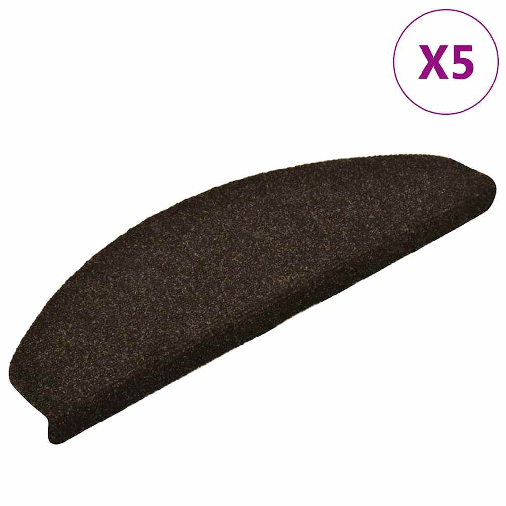 Tappetini per scale autoadesivi 5 pz 65x21x4 cm marrone scuro semicircolari grandi