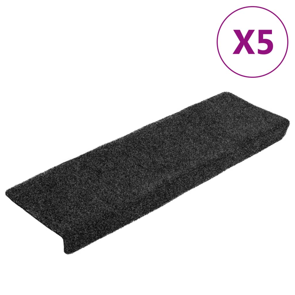 Tappetini per scale autoadesivi 5 pz 65x21x4 cm Grigio Scuro bordo rettangolare