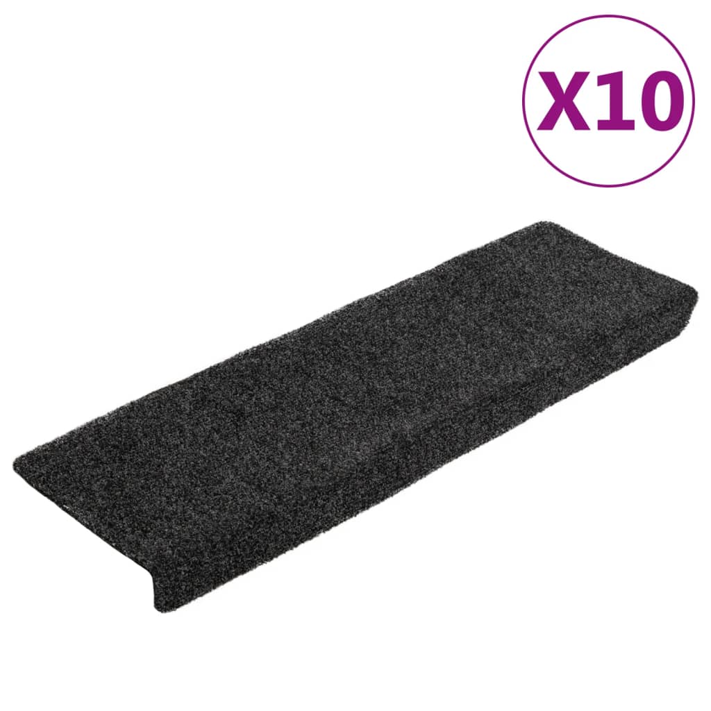 Tappetini per scale autoadesivi 10 pz 65x21x4 cm Grigio Scuro bordo rettangolare