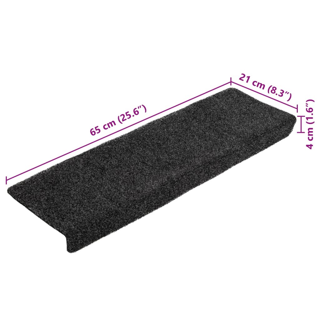 Tappetini per scale autoadesivi 10 pz 65x21x4 cm Grigio Scuro bordo rettangolare
