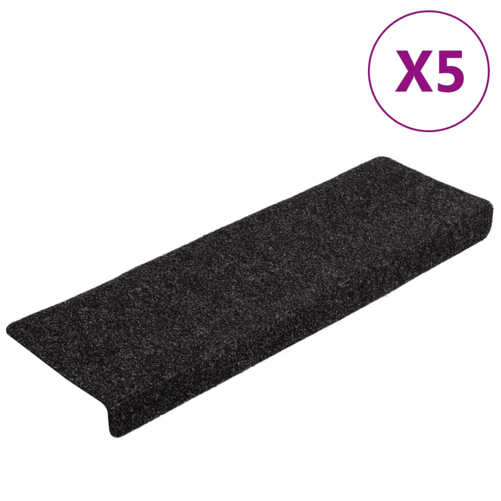 Tappetini per scale autoadesivi 5 pz 65x21x4 cm neri con bordo rettangolare