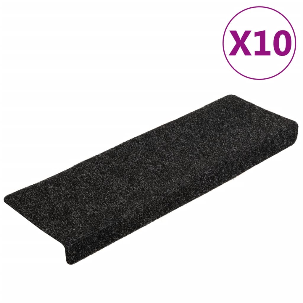 Tappetini per scale autoadesivi 10 pz 65x21x4 cm neri bordo rettangolare