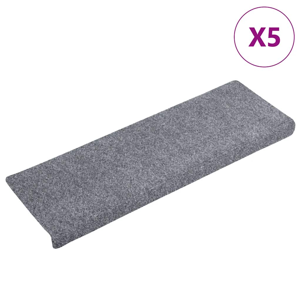 Tappetini per scale autoadesivi 5 pz 65x21x4 cm Grigio chiaro bordo rettangolare