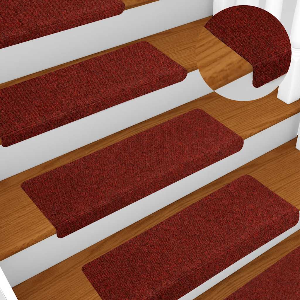Tappetini per scale autoadesivi 10 pz 65x21x4 cm Bordeaux Rosso Bordo rettangolare
