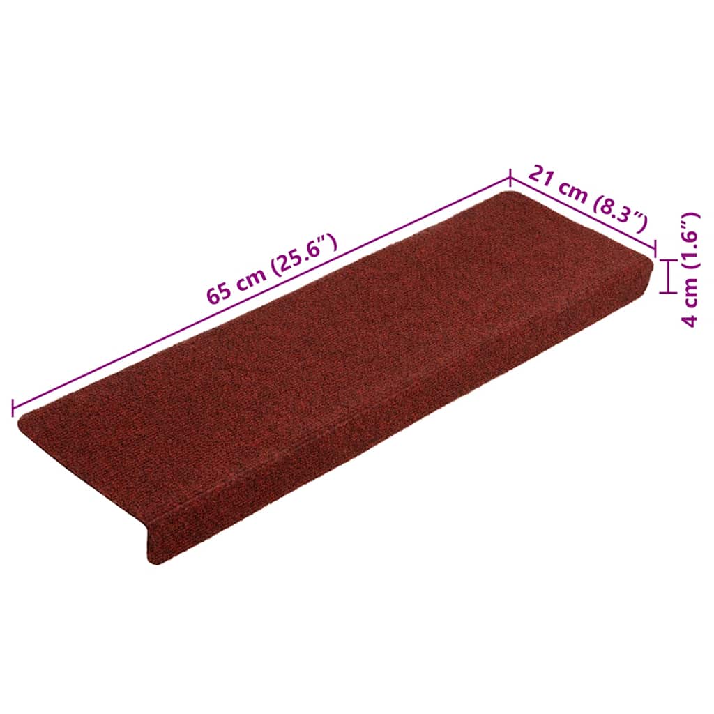 Tappetini per scale autoadesivi 10 pz 65x21x4 cm Bordeaux Rosso Bordo rettangolare