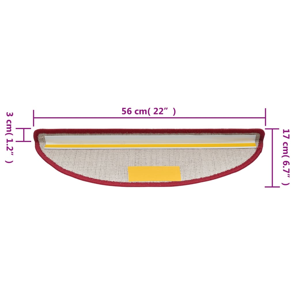 Tappetini per scale 10 pz 56 x 17 x 3 cm Non-Slip Rosso