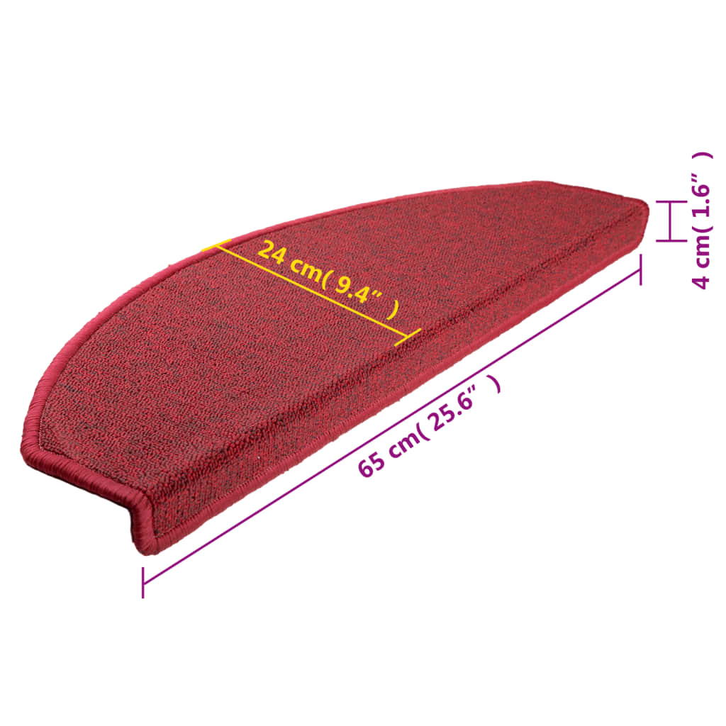 Tappetini per scale 10 pz 65 x 24 x 4 cm Non-Slip Rosso