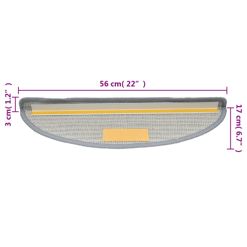 Tappetini per scale 10 pz 56x17x3 cm Grigio Semicircolari