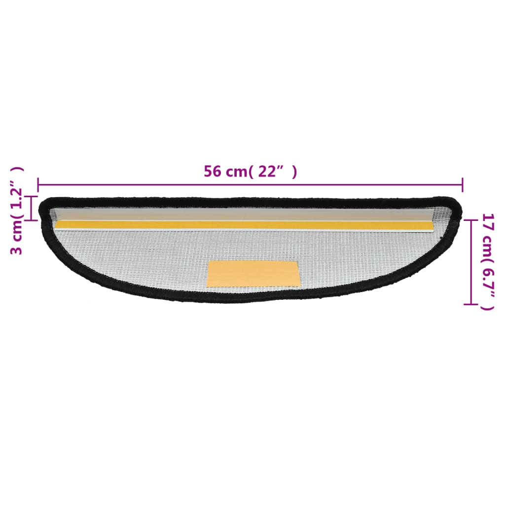 Tappetini per scale 10 pz 56x17x3 cm Nero Semicircolari