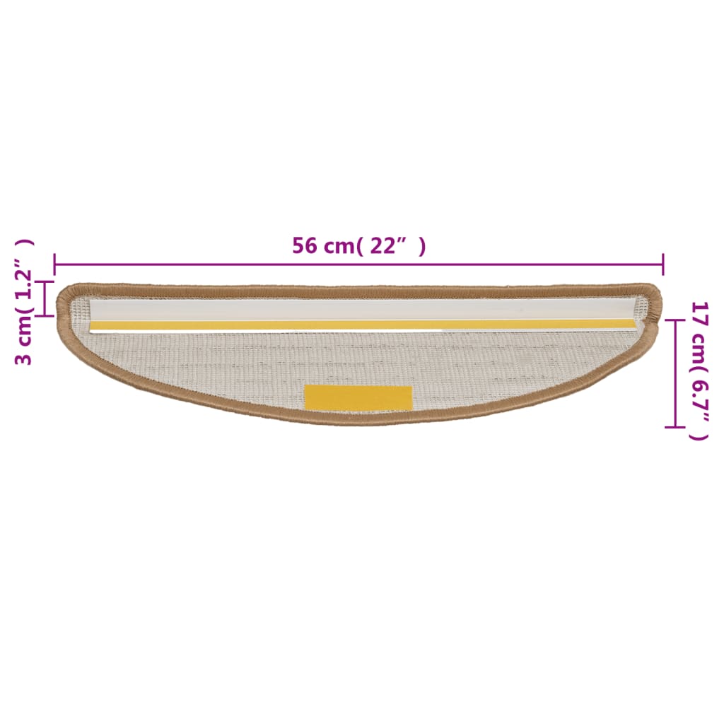 Tappetini per scale 10 pz 56x17x3 cm Beige Semicircolari