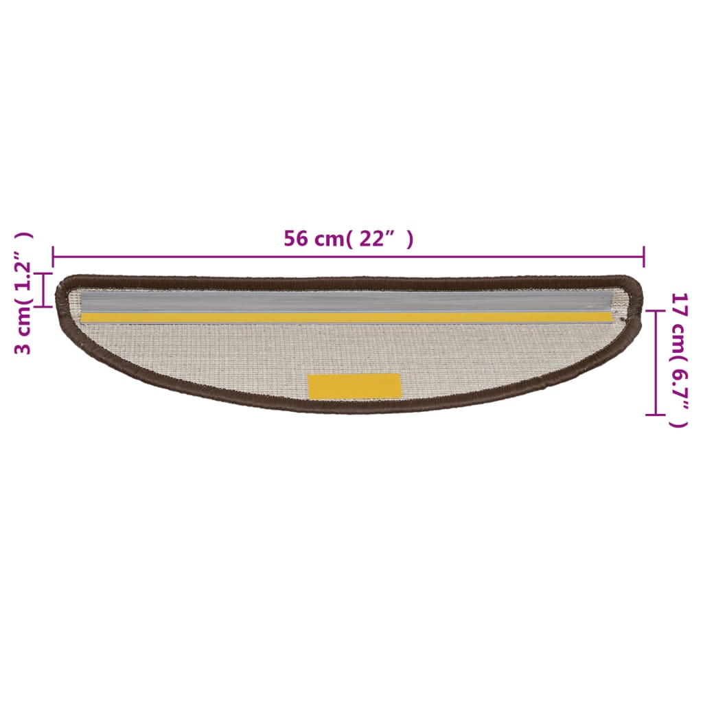Tappetini per scale 10 pz 56x17x3 cm Marrone Semicircolari