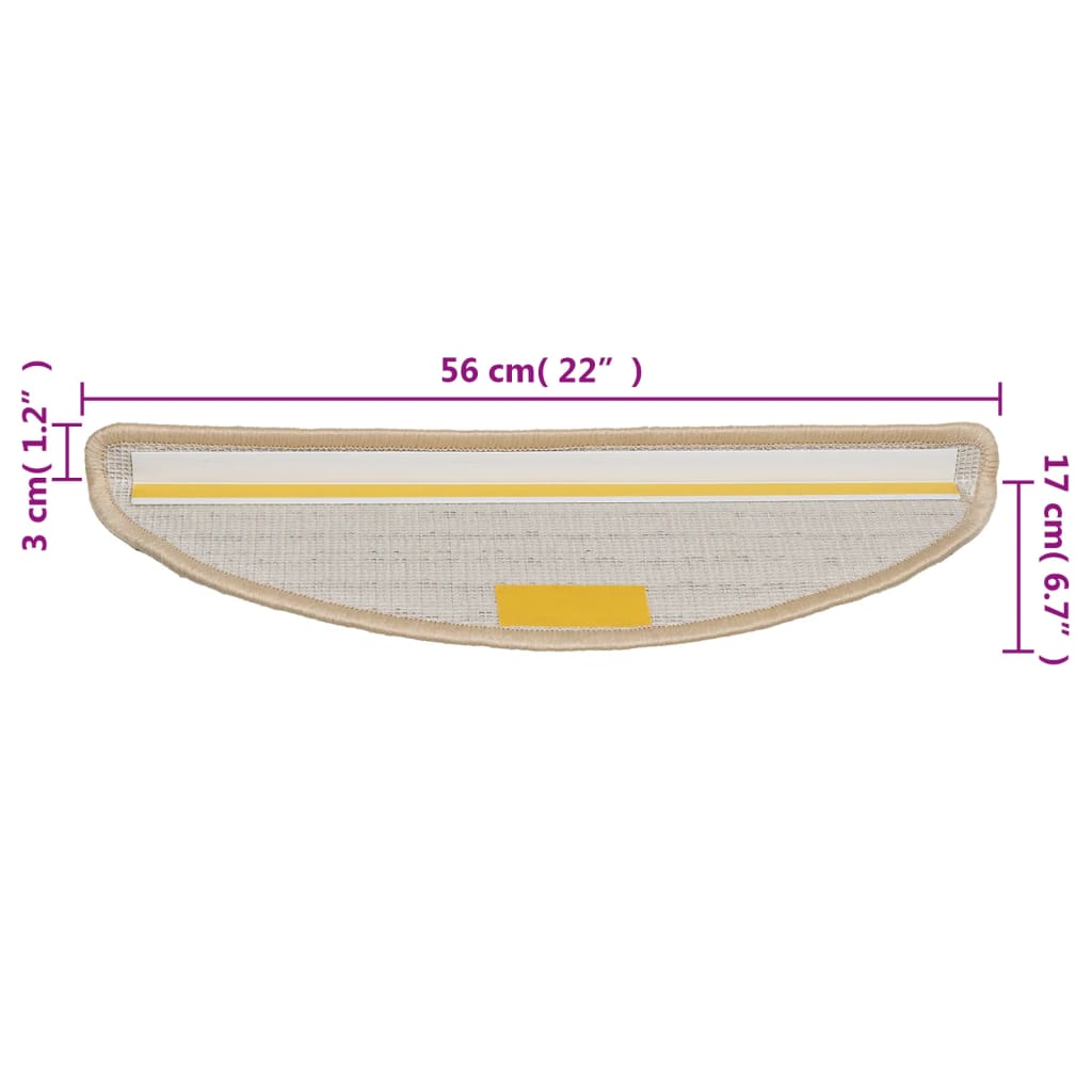 Tappetini per scale 10 pz 56x17x3 cm Crema Semicircolari