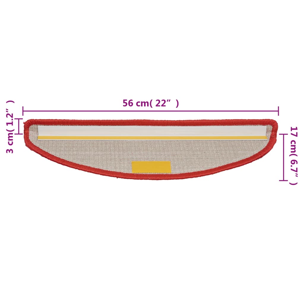 Tappetini per scale 10 pz 56x17x3 cm rossi semicircolari