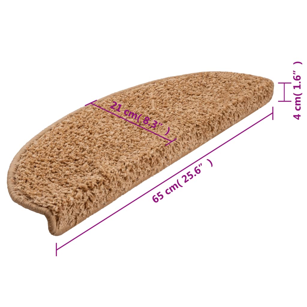 Tappetini per scale 10 pz 65x21x4 cm Beige Semicircolari Grandi