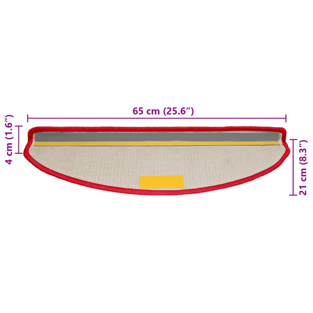 Tappetini per scale 10 pz 65x21x4 cm rossi semicircolari grandi