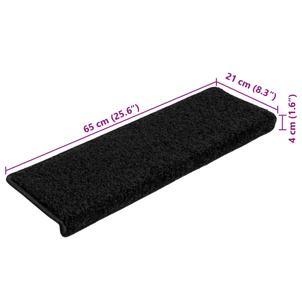 Tappetini per scale 10 pz 65x21x4 cm Nero Bordo rettangolare