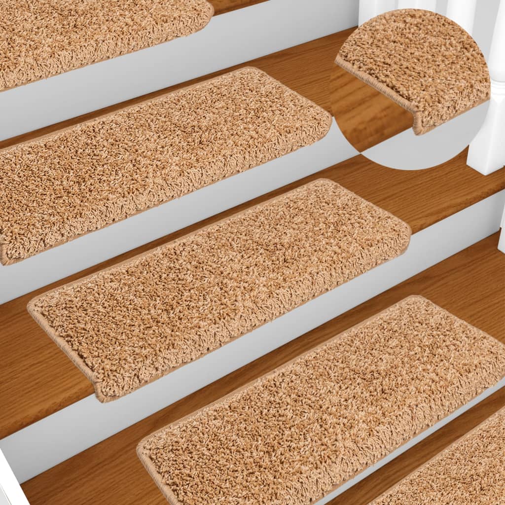 Tappetini per scale 10 pz 65x21x4 cm Beige Bordo rettangolare