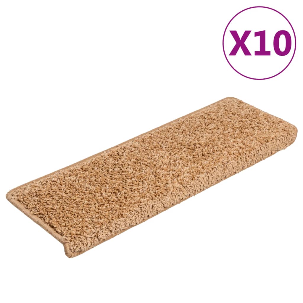 Tappetini per scale 10 pz 65x21x4 cm Beige Bordo rettangolare