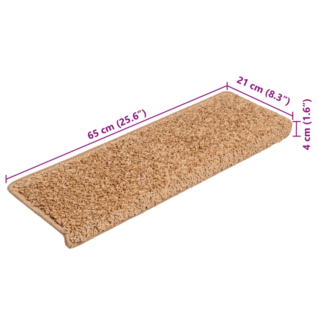 Tappetini per scale 10 pz 65x21x4 cm Beige Bordo rettangolare