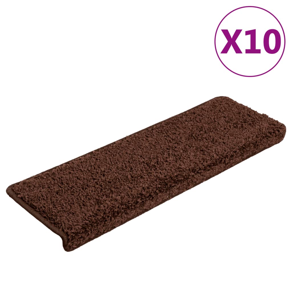 Tappetini per scale 10 pz 65x21x4 cm Marrone Bordo rettangolare