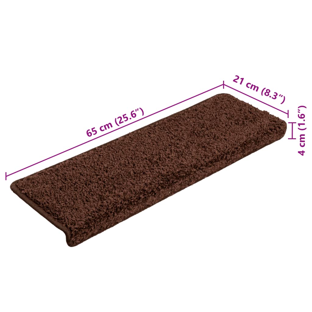 Tappetini per scale 10 pz 65x21x4 cm Marrone Bordo rettangolare