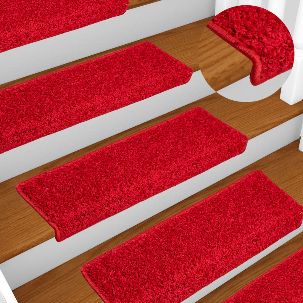 Tappetini per scale 10 pz 65x21x4 cm Rosso Bordo rettangolare