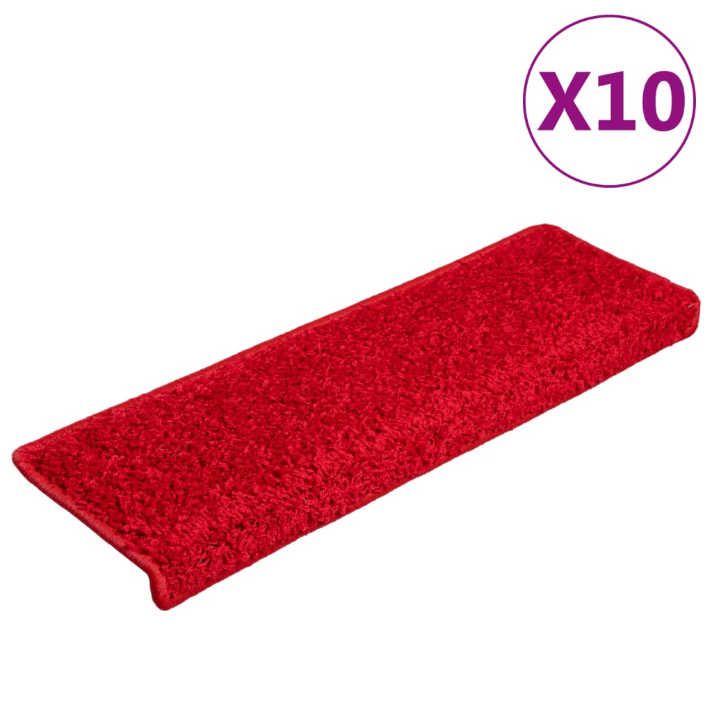 Tappetini per scale 10 pz 65x21x4 cm Rosso Bordo rettangolare
