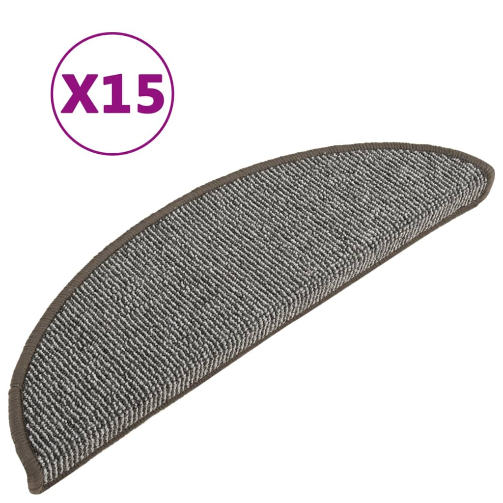 Tappetini per scale 15 pz 56x17x3 cm Grigio Semicircolari