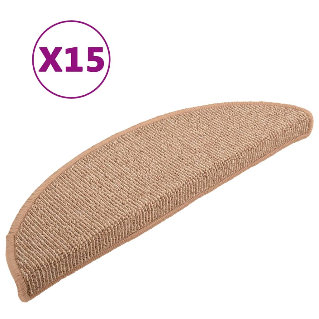 Tappetini per scale 15 pz 56x17x3 cm Marrone chiaro Semicircolari
