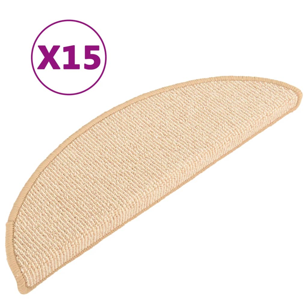 Tappetini per scale 15 pz 56x17x3 cm Crema Semicircolari
